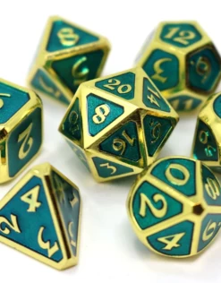 7 Metal Dice Set Mythica Gold Aquamarine