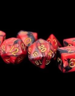 Poly Dice Set Black And Red Marble W/ Gold