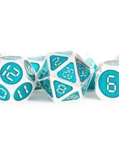 Poly Metal Dice Digital Silver W/ Teal Enamel