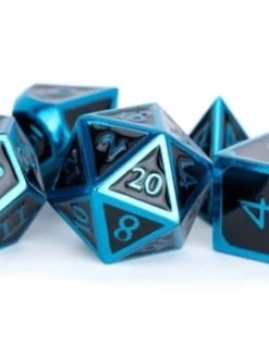Poly Metal Dice Set Blue W/ Black Enamel