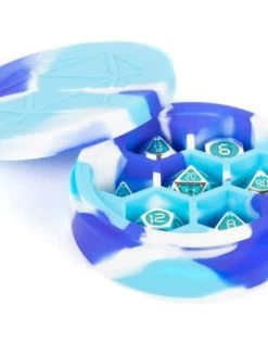 Silicone Round Dice Case Blue/White/Light Blue